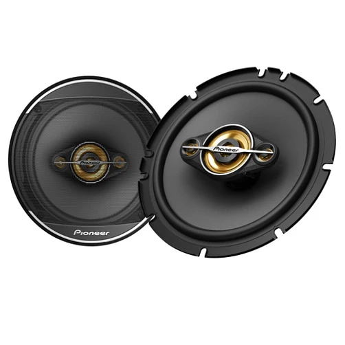 Pioneer TS-A1681F, 4-Way Coaxial Car Audio Speakers, Full Range, Clear Sound Quality, Easy Installation and Enhanced Bass Response, Black and Gold Colored 6.5” Round Speakers