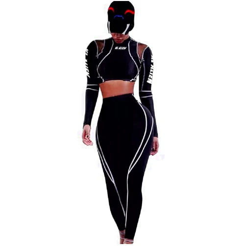 ANKOMINA Women Active Sport Crop Top Long Sleeve Mesh Patchwork Letter Print Top Running Fitness Yoga Workout