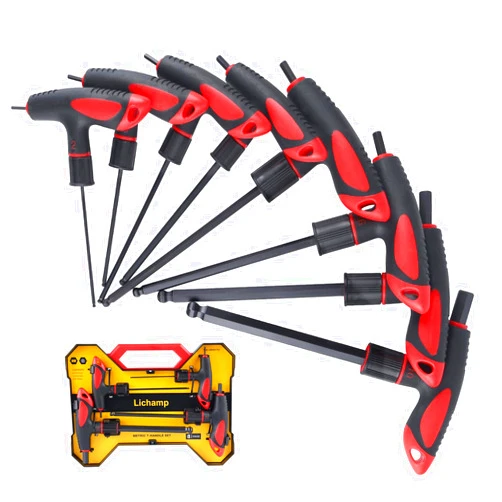 Lichamp 8 Pieces Metric T Handle Allen Wrench Set, 2-10 mm, Ball Head, Standard Long Tee Handle Allen Hex Key Set, Heavy Duty Excellent