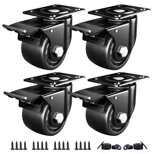 ANDUTEES 2 Inch Caster Wheels, Casters Set of 4, Heavy Duty Casters Load 2200lbs, Locking Swivel Plate Industrial Casters, Low Gravity Center Castor for Furniture and Workbench