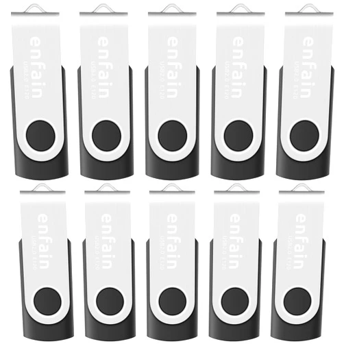 Enfain 32GB USB 2.0 Flash Memory Stick Drives (10-Pack) - Sleek Swivel Design for Universal Data Storage in Your Home & Office (Black)