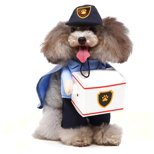 AMONIDA Dog Mail Carrier Costume, Cute Polyester Dog Mailman Costume, Funny Mail Man Dog Costume with Cap for Cats, Small Dogs(M)