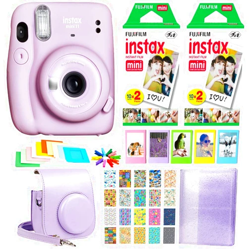 Fujifilm Instax Mini 11 Instant Camera - Lilac Purple (16654803) + 2X Fujifilm Instax Mini Twin Pack Instant Film (40 Sheets) + Protective Case + Photo Album - Instax Mini 11 Accessory Gift Bundle