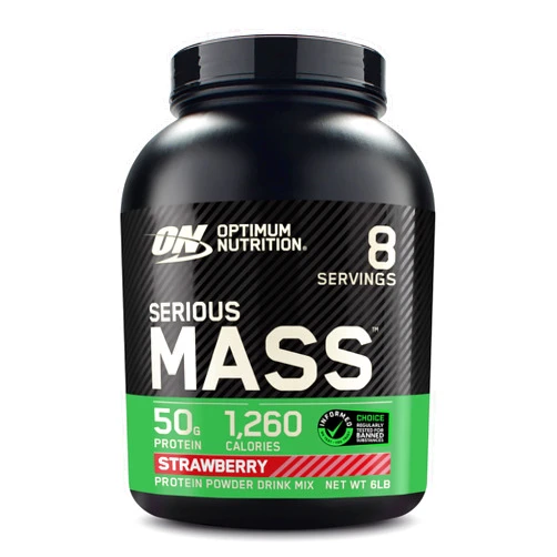 Optimum Nutrition Serious Mass, Weight Gainer Protein Powder, Mass Gainer, Vitamin C and Zinc for Immune Support, Creatine, Strawberry, 6 Pound (Packaging May Vary)