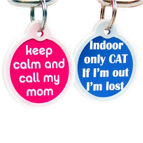 GoTags Funny Dog and Cat Tags Personalized with 4 Lines of Custom Engraved Text, Dog and Cat Collar ID Tags Come with Glow in The Dark Silencer to Protect Tag and Engraving, (Indoor Cat Only)