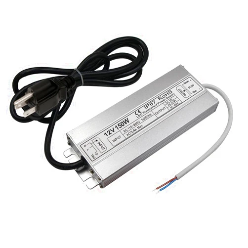HFJY LED Driver Waterproof IP67 Power Supply 150W 12V DC 12.5a Transformer thinner and Durable with US 3-Prong Plug Plate for Outdoor Use