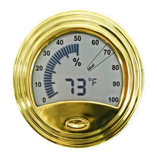 Don Salvatore Round Digital Hygrometer & Thermometer, Digital with Analog Readout, Gold Trim, 1 Count