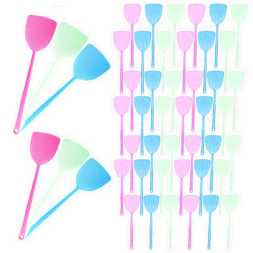 Romuss 100 Pcs Fly Swatter Plastic Fly Swatters Heavy Duty Colorful Strong Flexible Manual Fly Swat Set Long Handle for Effective Flies and Mosquitoes Swatting Durable and Flexible Fly Swatters Set