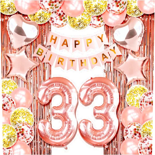 ROTASLOG 33rd birthday decorations for her happy 33rd birthday decorations for women 33 birthday decorations for women 33 year old girl birthday decorations Rose Gold thirty three birthday Party Decor