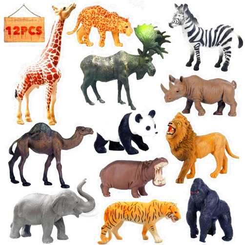 RUSON 12 Pcs Realistic Jungle Animal Figurines, Safari Animals Figures Toys Cake Topper Plastic African Wild Zoo Animals Playset Party Supplies for Kids Toddlers