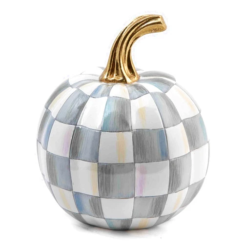MACKENZIE-CHILDS Mini Decorative Pumpkin for Fall Decor, Autumn Decorations for Home, Gray-and-White Sterling Check