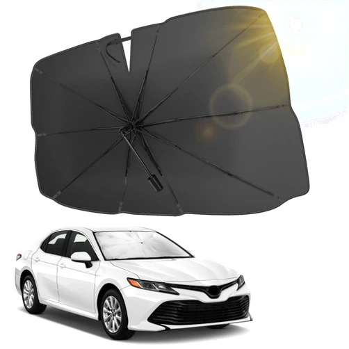 JOYTUTUS Windshield Sun Shade Umbrella, Upgraded 360° Rotation Bendable Shaft Handle, Foldable for Truck, Automotive Interior Sun Protection, UV Rays Block, Easy to Store and Use, 57''x 33''