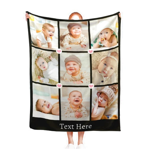Giabmiag Custom Blanket with Photos Text, Personalized Picture Blanket Throw Using My Own Photos, Customized Memorial Mothers for Mom Dad Family Friends-9 Photos Collage