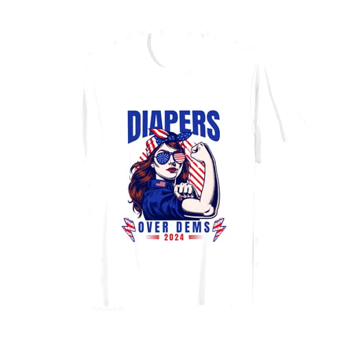 Real Men Wear Diapers Trump 2024 Tee Diapers Over DEMs Funny Strong Women USA Flag Pro Trump 2024 T-Shirt