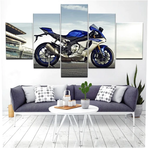 ASATTI 5 Pieces Canvas Prints Wall Art R1m Motorcycle HD Painting For Modern Home Living Room Bedroom Office Wall Decoration Space Decor Room Posters Framed