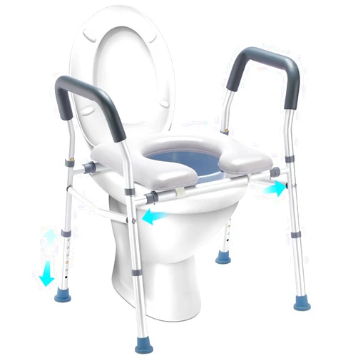 HEAO 3-in-1 Raised Toilet Seat, Adjustable Width/Height, Padded Seat with Splash Guard, Toilet Safety Frame, Shower Chair for Seniors, Handicap,Pregnant, 300 lbs