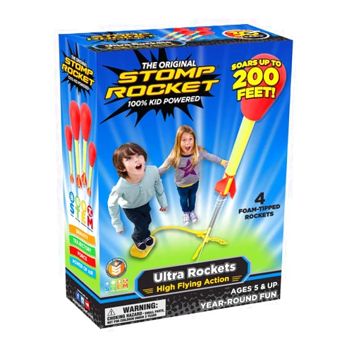 Stomp Rocket Ultra Rocket Launcher for Kids, 4 Rockets - Fun Backyard & Outdoor Kids Toys Gifts for Boys & Girls - High Flying Toy Foam Blaster Set - Multi-Player Adjustable Launch Stand