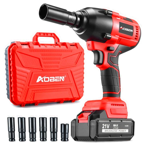 AOBEN Cordless Impact Wrench 1/2 Inch, Power Impact Gun Kit, Max 600N. M/450Ft-lbs High Torque Impact Driver for Car RV Tire, 4.0Ah Battery, Charger, 6 Sockets & Storage Tool Case