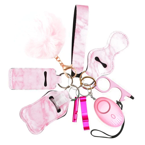 AMIR Safety Keychain Set for Women and Kids, 10 Pcs Safety Keychain Accessories with Sound Personal Alarm, Whistle and Pom