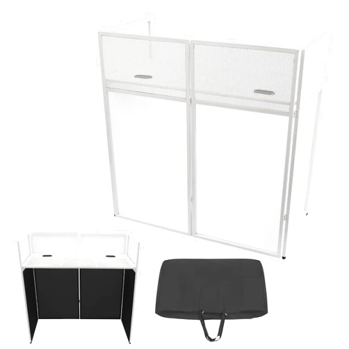 Yellulu DJ Event Booth Facade, DJ Facade Table Station w/4 Scrims +Travel Bag Case, 48x24 Inches DJ Facade Table Station Foldable Cover Screen, Projector Display Scrim Panel with Folding, White Frame
