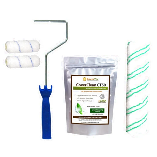 CoverTec Sealers Application Kit - Two 4 Inch, One 9 Inch Microfiber Rollers, 8oz CoverClean Surface Prep CT-50, One 12 Inch Mini Roller Frame