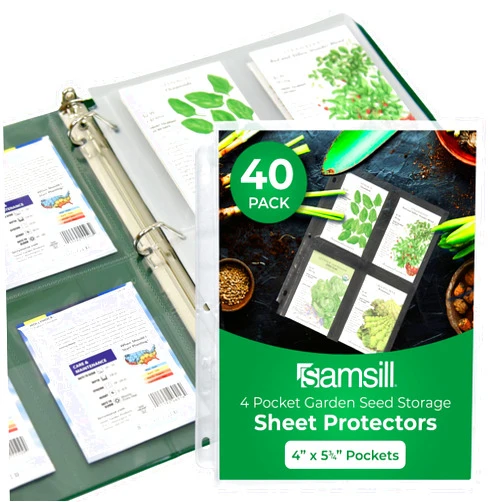 Samsill 4 Pocket Garden Seed Storage Sheet Protectors, 40 Pack, Fits Standard 3 Ring Binder, 4