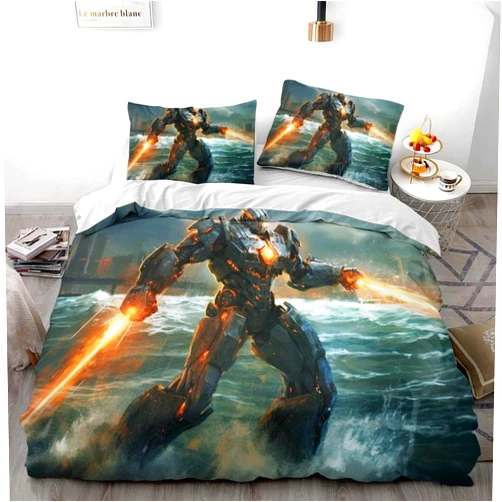 MaTtui Ocean Mechanical Blue Lightning Trend Steampunk Robot Style Duvet Cover Set Suitable for Kids Boys Teen Gamers Room Decoration (Blue7,Twin 68x86in + 20x30inX2)