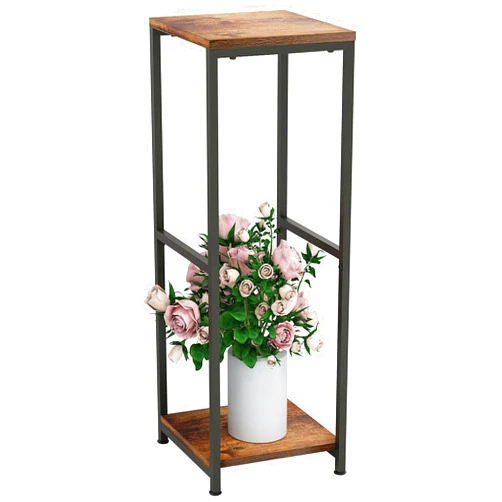 NOAMOO 32 inch Tall Metal Wood Plant Stand, Tier Potted Plant Shelf for Indoor, Flower Pot Holder for Corner Living Room Patio Balcony Garden, Kitchen and Bathroom Display Rack, Brown