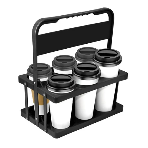 Mzxoo Portable Drink Carrier with Handle, Foldable Reusable Cup Carriers for Delivery, Collapsible 6 Cup Coffee Holder for Car, Doordash Accessories, Black (Black)