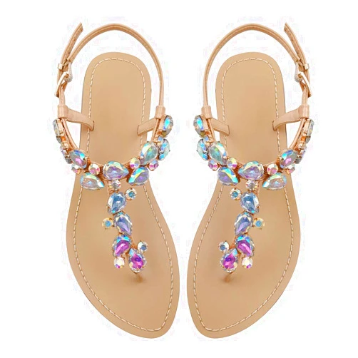 AIJIVOU Women's Rhinestone Flat Sandals, Women Flip Flops with Clip Toe RingBeadeed Rhinestone Crystal Jeweled Sandal Shoes for Summer Beach Oceanside Holiday Outdoor