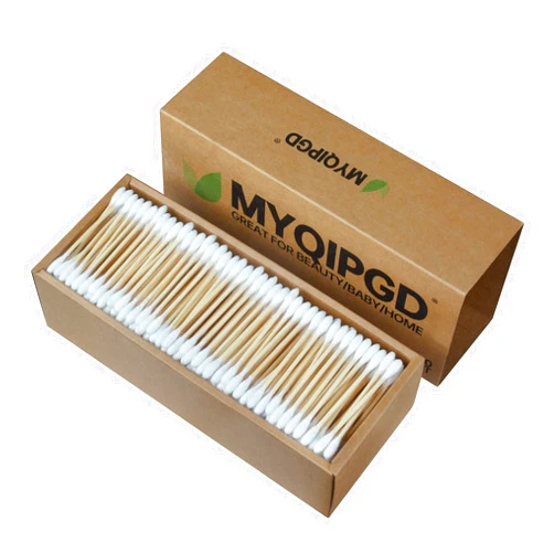 MYQIPGD Bamboo Cotton Swabs 600 Count Double Round Tips by MYQIPGD | Biodegradable & Organic Wooden Qtips Cotton Swabs For Ears | Comfortable and Soft | Natural Cotton Buds | 3.0 inch (600, Bamboo)