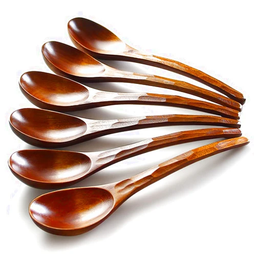 AOOSY Soup Spoons,AOOSY Wooden Soup Spoons, 6 Pieces 7.84 inches Japanese Ramen Spoons Round Nanmu Wood Long Handle Rice Dessert Cooking Tasting Dinner Table Spoon for Kitchen Restaurant