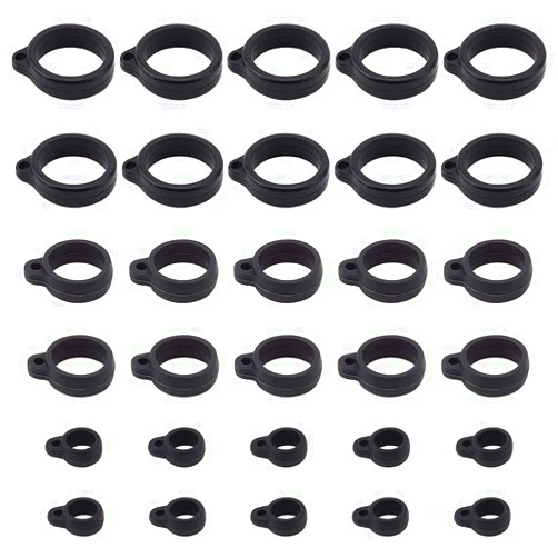 GORGECRAFT 30PCS 3 Sizes Anti-Lost Silicone Rubber Rings Black Adjustable Band Holder Multipurpose 20mm/ 13mm/ 8mm Cases Necklace Lanyard Replacement Carrying Pendant for Pens Keychains