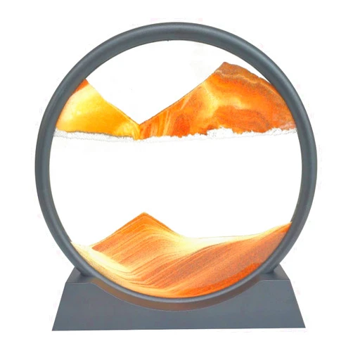 Soccerdog Sand Art Liquid Motion, Moving Sand Art Picture Round Glass, Moving Sand Art Picture Sandscapes in Motion Round Glass 3D Sea Sand Art (12 inch, Orange)