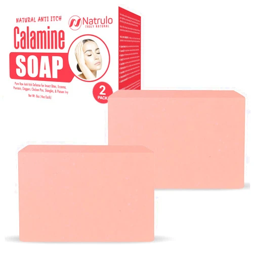 Natrulo Natural Instant Itch Relief Soap Bar - Calming Calamine Soap for Itchy Skin, Bug Insect Mosquito or Ant Bite, Eczema, Poison Ivy Rash, Chicken Pox - Pure Raw Anti-Itch Defense Cleansing Skincare