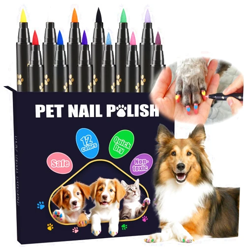 Cheloment Dog Nail Polish Pens Quick Dry,12 Colors Pet Nail Polish Kit for Dogs,Cats or Birds,Dog Safe Nail Polish and Easy to Apply,Nail Polish Pens for Dogs, Christmas Dog Nail Polish,Ideal Gifts for Dog