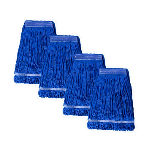 VLSYJL&FZBY Commercial Mop Head Replacement,Blue Cotton Looped End String, Wet Industrial Cleaning Vintage Mop Head Replacements Refill, Machine Washable - Ideal Refill for Commercial Grade Mops(Pack of 4)