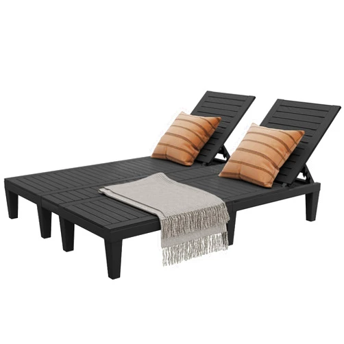 YITAHOME Pool Lounge Chairs Set, 2-in-1 Outdoor Chaise Lounge W/5-Position Backrest & 530lbs Weight Capacity, Sun Loungers for Garden Poolside Patio (Black)