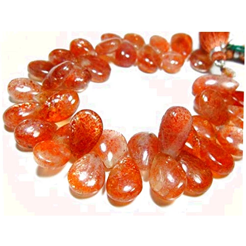 LKBEADS 227carat-AA- Sunstone Smooth Large Pear Briolettes-7.50 Inch Long Strand -Stones Measure- 9x12-10x16mm Code-HIGH-8314