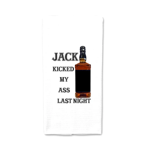 Handmade Kitchen Hand Towel, Funny Kitchen Towel, Cute Kitchen Towels, Funny Dish Towel, Custom Tea Towels, Kitchen Towel, Jack Kicked My Ass Last Night