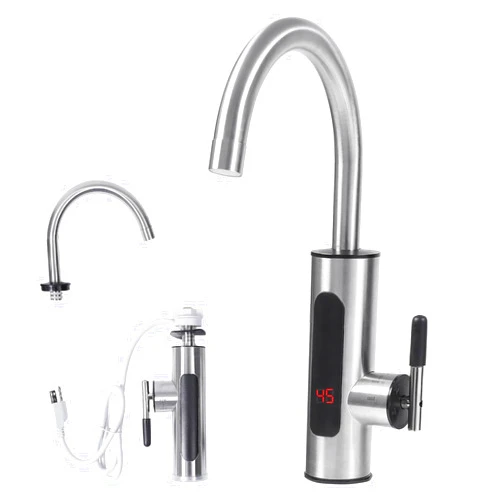 QUEMARQUE Electric Heating Faucet, 110V Tankless Hot Water Heater Faucet with Instant Temperature Display, Electric Kitchen Bathroom Fast Heating Tap Water Faucet (304 Stainless Steel)