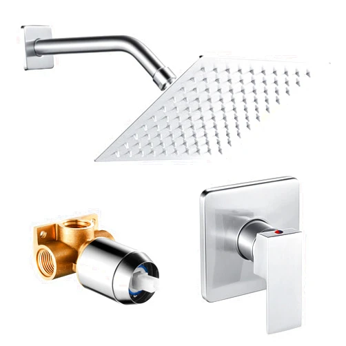 POPFLY Shower Faucet Set System, 8 Inch Square Rainfall Single Function Shower Faucet Trim Kit with Rough-In Valve, Brushed Nickle…