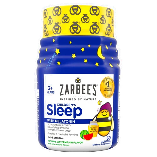 Zarbee's Kids Melatonin Gummy, 1mg Childrens Sleep Aid Supplement, Drug-Free & Effective Sleep Supplement for Children Ages 3 and Up, Non-Habit Forming, Natural Watermelon Flavor, 60 Gummies