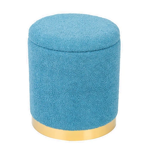 Homebeez Velvet Round Storage Ottoman,Vanity Chair Small Side Table Hallway Step Stool for Living Room and Bedroom,Blue