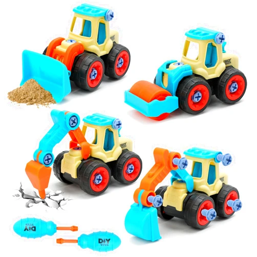 VoMii 4PCS Take Apart Toys for 3-8 Year Old Boys, Sand Toys, Construction Toys Digger Toys DIY Assembly Building Stem Toys Trucks Gifts Boys Girls Kids Learning Educational Toys