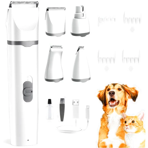 Masagotti Dogs Hair Clippers Grooming Kit with Nail Grinder, 4 in 1 Cordless Electric Trimmer Low Noise USB Pet Clippers for Dogs Cat,Grooming Paws, Eyes, Ears, Face,Matted Hair