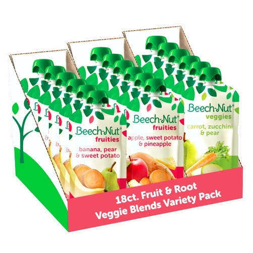 Beech-Nut Baby Food Variety Pack, Fruit & Root Veggie Blends Baby Food Pouches, Fruit & Veggie Purees, 3.5oz (18 Pack)