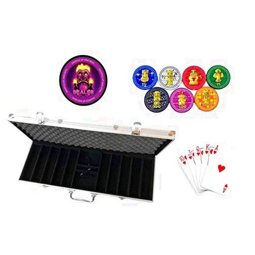 Nevada Jacks Tiki Kings 500 Piece Poker Chip Set with Denominations - Aluminum Case, Cards, Dealer Button (Tournament Breakdown)