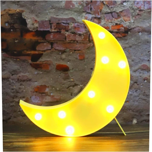 Vicila LED Moon Shaped Marquee Signs, Light Up Moon Night Lights Battery Operated Crescent Moon Lamp for Bedroom, Christmas, Birthday Party Decor-Moon(Yellow)