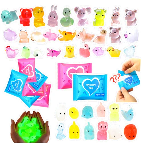 Wewwewa 100 Pcs Blind Bags Mini Resin Animals Mystery Bags: Glow in The Dark Party Favors Blind Bag, Resin Figures DIY Crafts Fairy Garden Decor Collectors Stocking Stuffers Kids Surprises